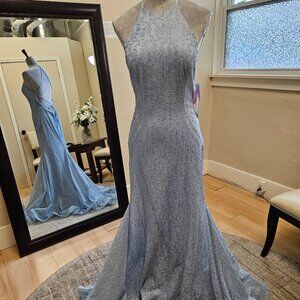 Size 14 light blue shimmer lace/rhinestone high neck lace trumpet NWT